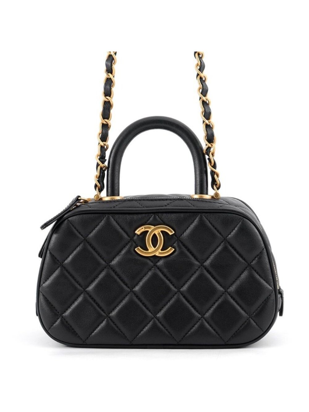 Chanel Chain Shoulder Bag Quilted Mini CC Logo Leather Black